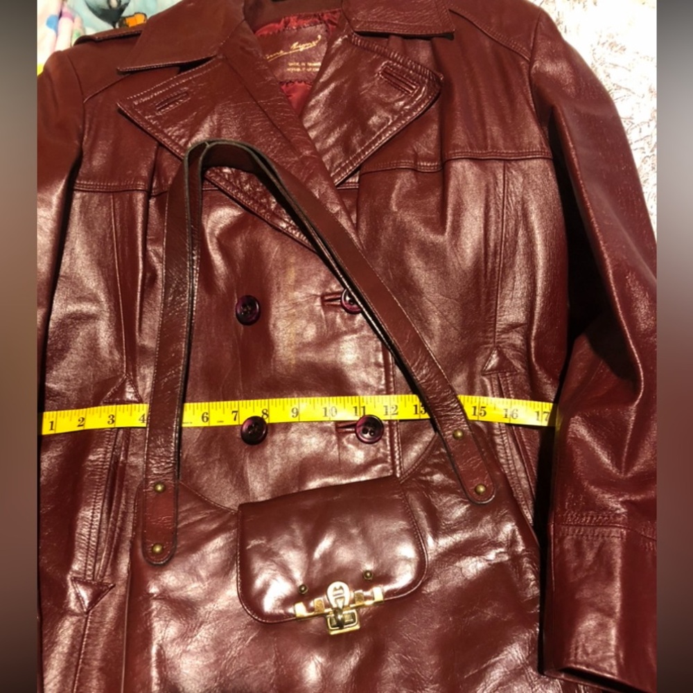Vintage Etienne Aigner Burgundy Leather double breasted Jacket Size 16 - Picture 3 of 15